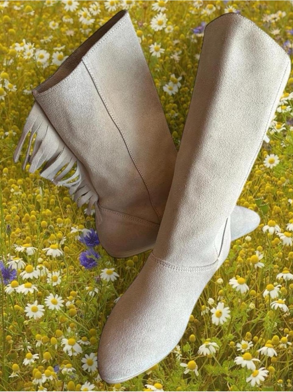 Vintage Cream Fringe Suede Boots